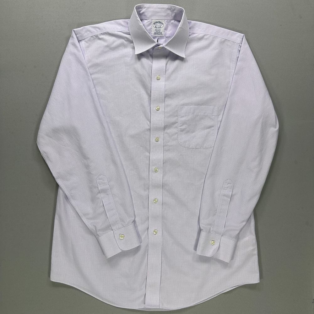 Brooks Brothers Regent Non Iron Dress Shirt 15.5 33 Purple Lavender Check Cotton